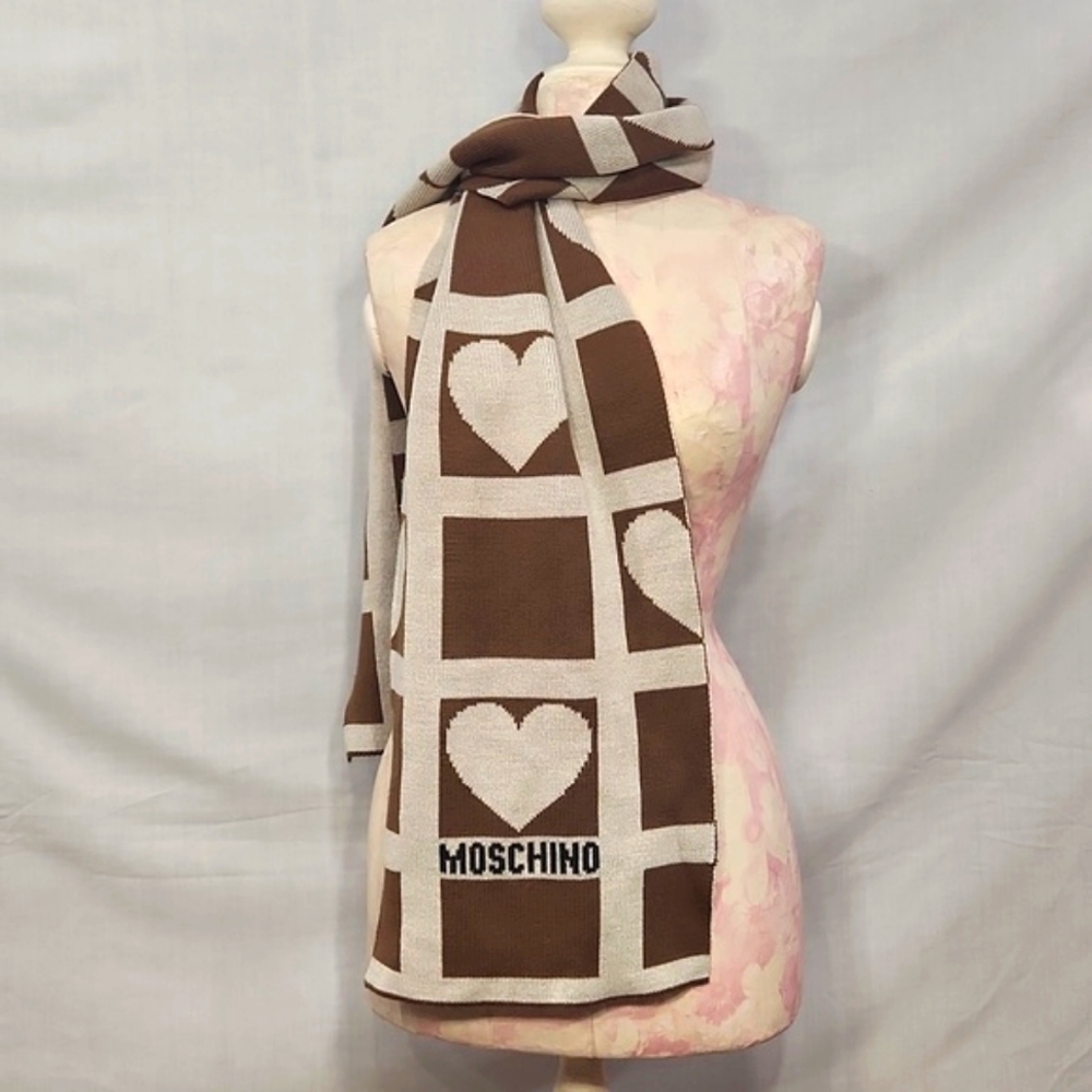 Moschino Wool Blend Hearts Scarf